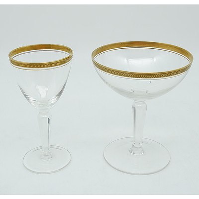 Group of Gold Trim Glass Stem Ware