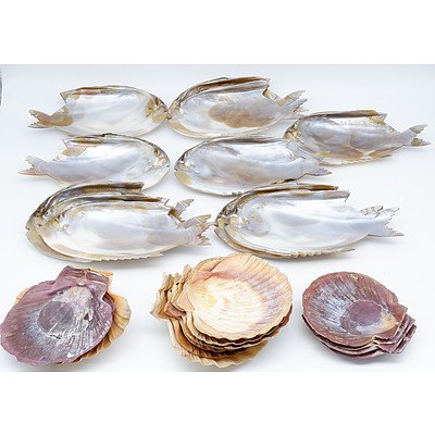 Carved Abalone Shell Dishes and Clam Shells