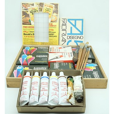 Group of Paint Brushes, Pencils, Paints and Other Art Accessories