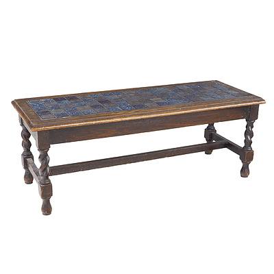 Oak Coffee Table with Mosaic Tile Top and Barley Twist Supports