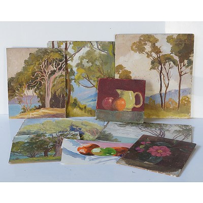 Nine Landscapes and Still Life, Oil on Canvas and Board, Probably Macguffie or Roadknight 