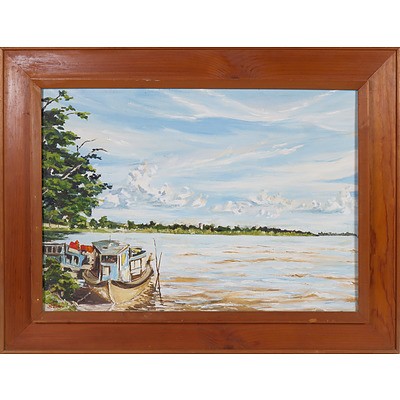 Q Minh (Vietnamese) Mekong River Oil on Canvas Circa 1960s