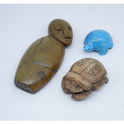 Chikodzi Inuit Carving, Carved Stone Scarab Beetle and Another
