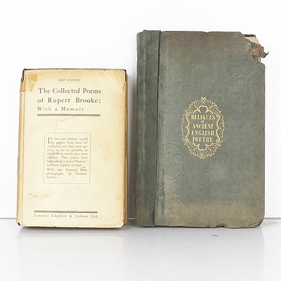 Two Poetry Books, The Collected Poems of Rupert Brooke and Reliques of Ancient English Poetry
