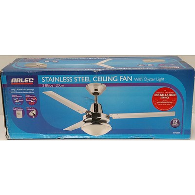 Arlec Three Blade 120cm Ceiling Fan With Oyster Light Fitting - Brand New