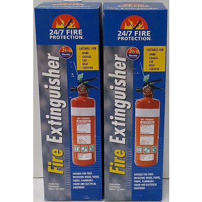 24/7 Fire Protection Home, Garage, Car, Boat, Caravan 1kg Fire Extinguishers - Lot of Two - Brand New
