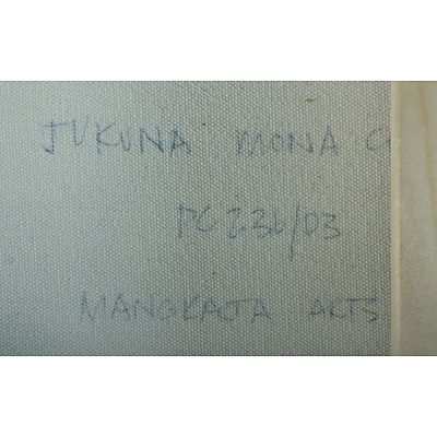 CHUGUNA, Jukuna Mona (b.1933) 'Puntarr,' 2003. Inscribed Mangkaja Arts (cat PC236/03) Acrylic on Canvas