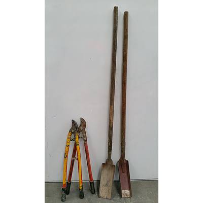 Two Trench Shovels and Two Pairs of Tree Pruning Shears