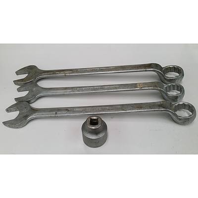 46mm and 55mm Gedore Combination Spanners and Socket - Lot of Four