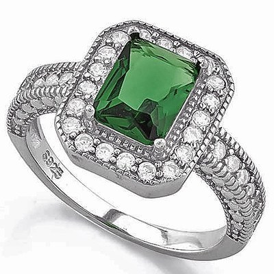 Sterling Silver Synthetic Emerald Ring