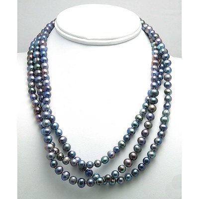 Extra Long Black Fresh-water Cultured Pearl Necklace