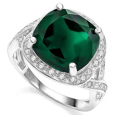 Sterling Silver Synthetic Emerald & White Sapphire Ring