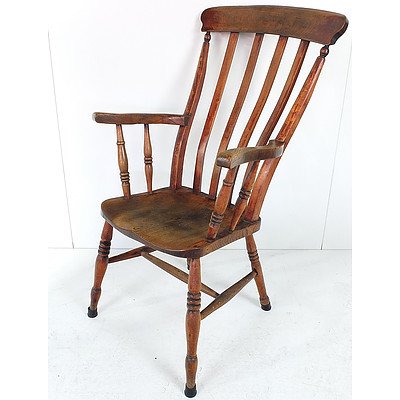 Antique English Stained Oak High Back Armchair