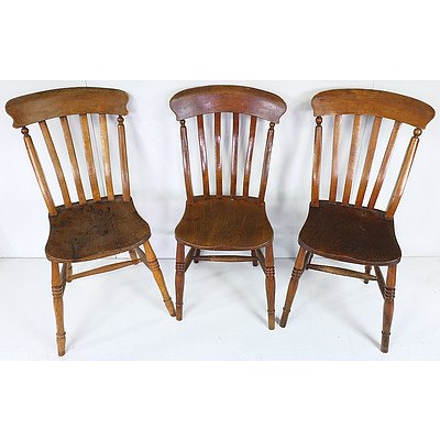 Six Antique English Farmhouse Style Oak Dining Chairs