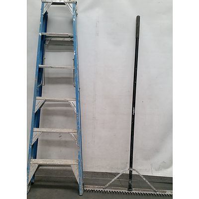 Kinchrome Mobile Tool Chest, Bailey Fiberglass Ladder and Tiling/Concrete Rake
