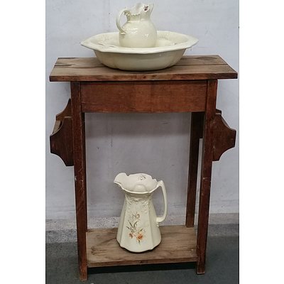 Vintage Wash Stand With Two Bowls and Two Jugs