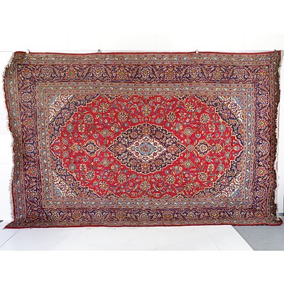 Persian Kashan Hand Knotted Room Size Wool Pile Carpet