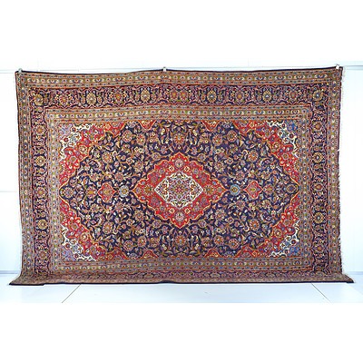 Persian Kashan Hand Knotted Room Size Wool Pile Carpet