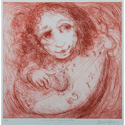 BOYD, David (1924-2011) 'Musician Playing Lute' Coloured Etching 34/60