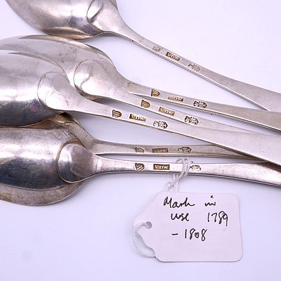 Set of Six Dutch Silver Table Spoons Adrianus JJ van de Wetering, Circa 1795, 238g