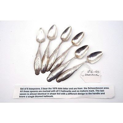 Six Silver Teaspoons, From the Schoonhoven Area, Five dated Circa 1876 49g