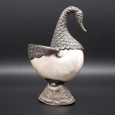 Indian Silver Mounted Nautilus Shell Salt, 19th/Early 20th Century