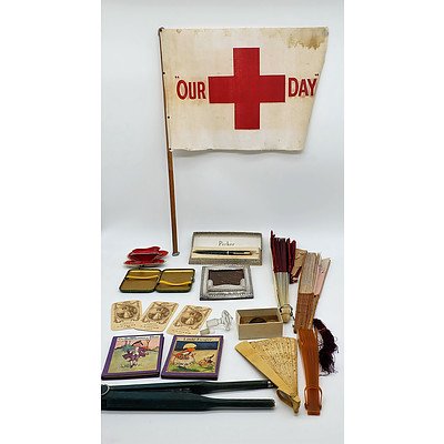 Group of Various Collectibles Including a Tin Cigarette Case, Parum Lariette Calendar Cards and More