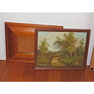 Two Small Framed Oil Paintings, a Sketch, and Two Framed Prints