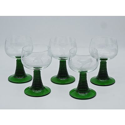 Part Suite Engraved French Green Stemmed Glasses