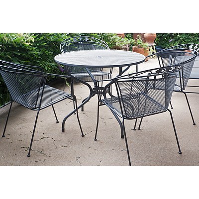 Contemporary Grey Metal Outdoor Table Setting and Sun Lounge