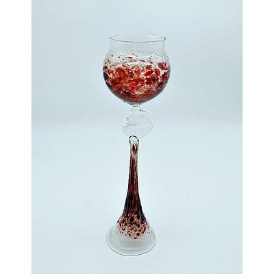 Red Speckled Goblet Shaped Art Glass Vase