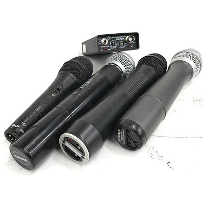 4 Handheld Microphones with Wireless Transmitters & Receiver