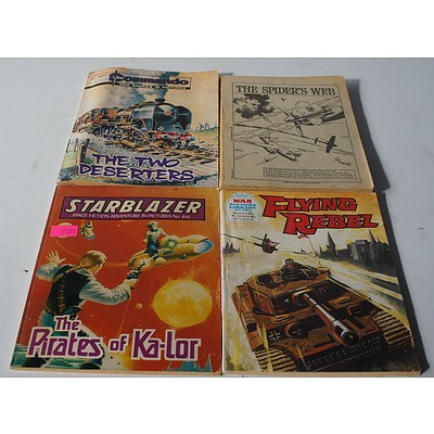 Lot of Approx 60 War and Sci Fi Comics Including Starblazer, Commando, and War Picture Library