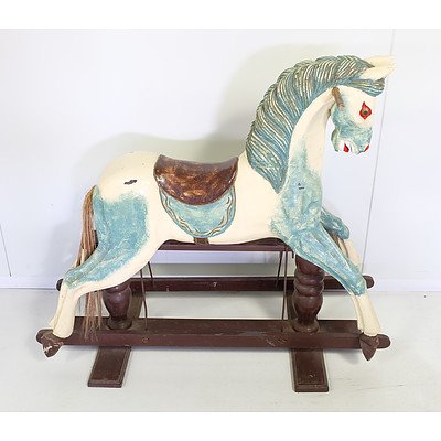 Hand Carved and Painted Childs Rocking Horse Circa 1940s