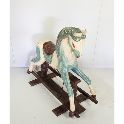 Hand Carved and Painted Childs Rocking Horse Circa 1940s