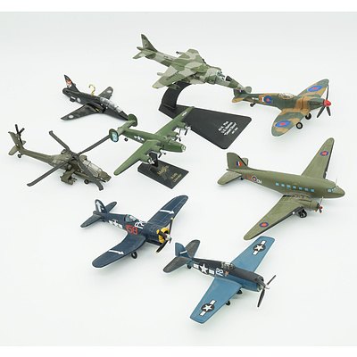 Group of Model Planes, Including Corgi Douglas 'Dakota', AV-8 Plus, Spitfire MK11, Maisto F4U-1D and More 