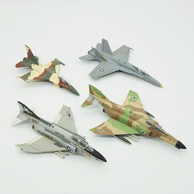 Four Model Fighter Planes, Including Two Amour F-4, F-18 and F-16