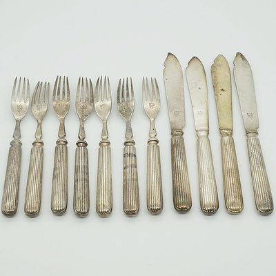 Silver Plated Fish Forks and Knives for Four Monogrammed CFC