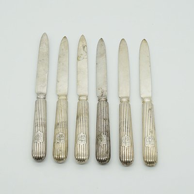 Six Silver Plated Fruit Knives Monogrammed CFC
