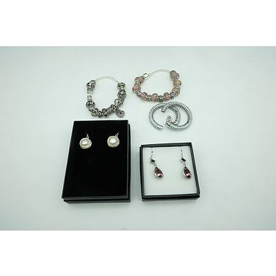 Costume Jewellery Earrings, Set of Freshwater Pearl Drop Earrings, Silver Coloured Beads
