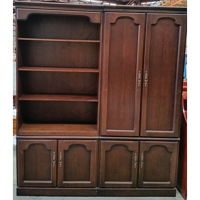 Macrob Furniture Dark Oak Veneer Bar Cabinet and Shelving Unit