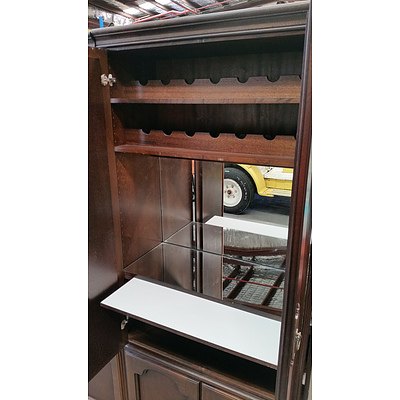 Macrob Furniture Dark Oak Veneer Bar Cabinet and Shelving Unit