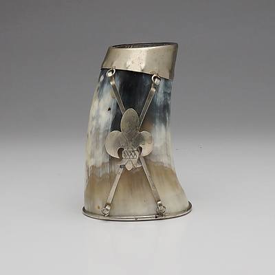 Vintage Carved Buffalo Horn Stem Vase Decorated with Fleur De Lis