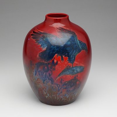 Royal Doulton Sung Vase Hand Painted with Eagle and Fish by Charles Noke