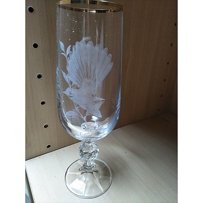 Set of 6 "Wildlife" Champagne Crystal Flutes - Macquarie Heritage Classic Game Bird Collection