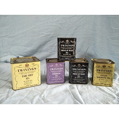 5 old twinnings tea tins