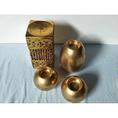 4 x gold painted candle holders