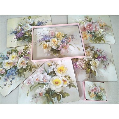Set of 6 Rectangular place mats and coasters ""Romance"" by Jill Kirstein