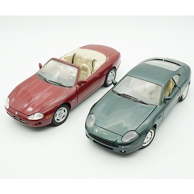 Maisto 1:18 Jaguar XK8 and a Spanish Model 1:18 Aston Martin DB7