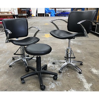 Set of 10 Joiken Black Vinyl Salon Chairs & Mobile Stool